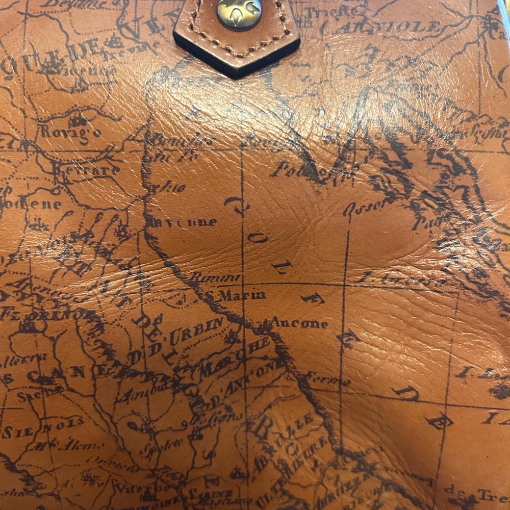 Patricia Nash Brown Map Print Skye Satchel Riot Rust Adjustable Strap NWT - Picture 2 of 13